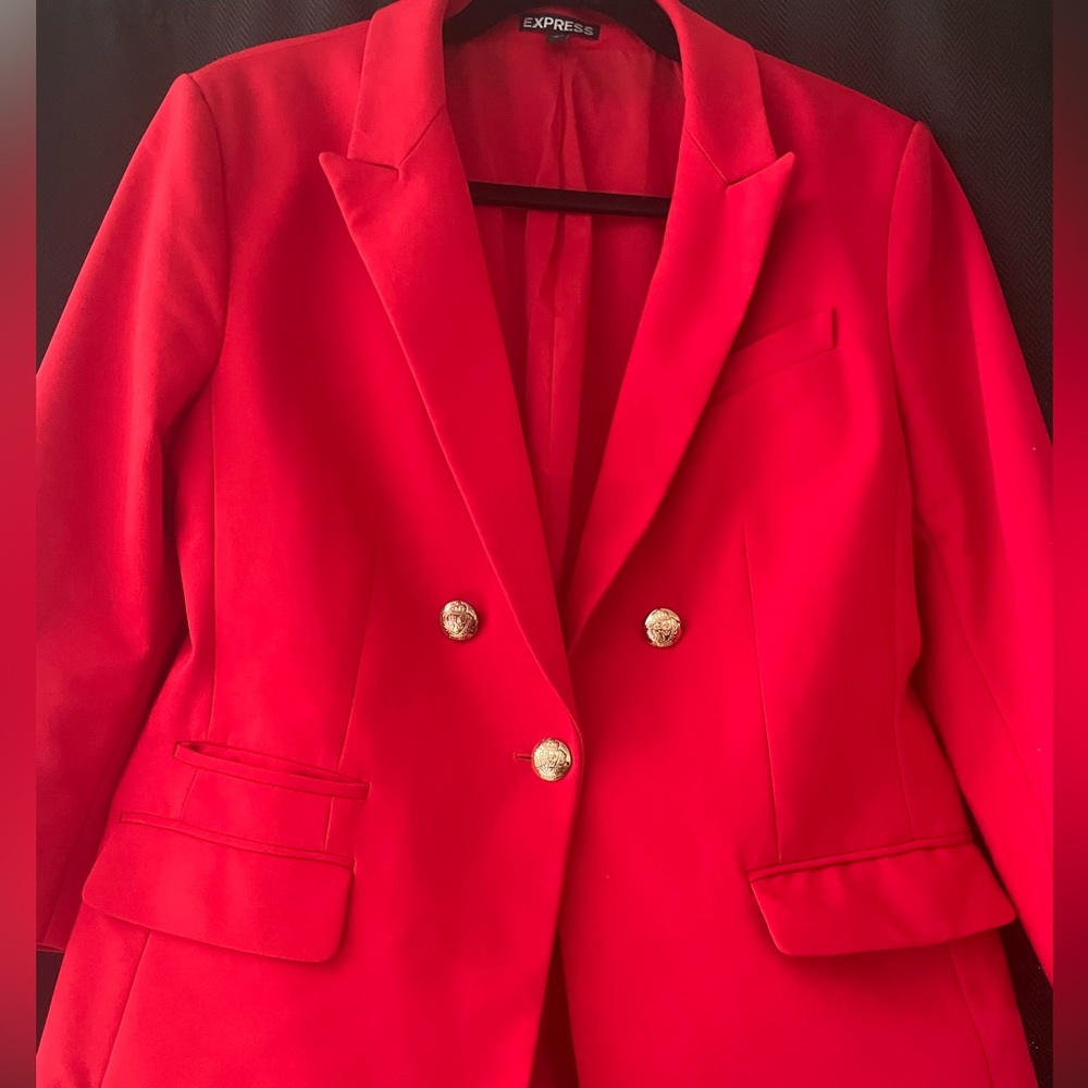 Express red blazer with gold buttons, size 14